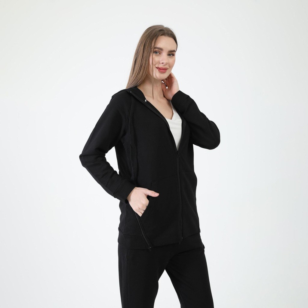 Joma 6231305-Siyah Kadın Önden Fermuarlı Sweat