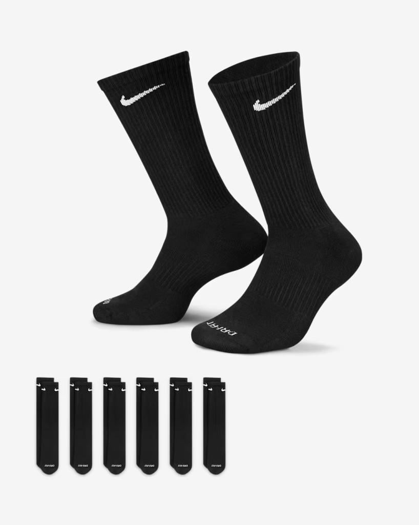 Nike Everyday Plus Destekli Antrenman Crew Çorapları (6 Çift) Siyah SX6897-010