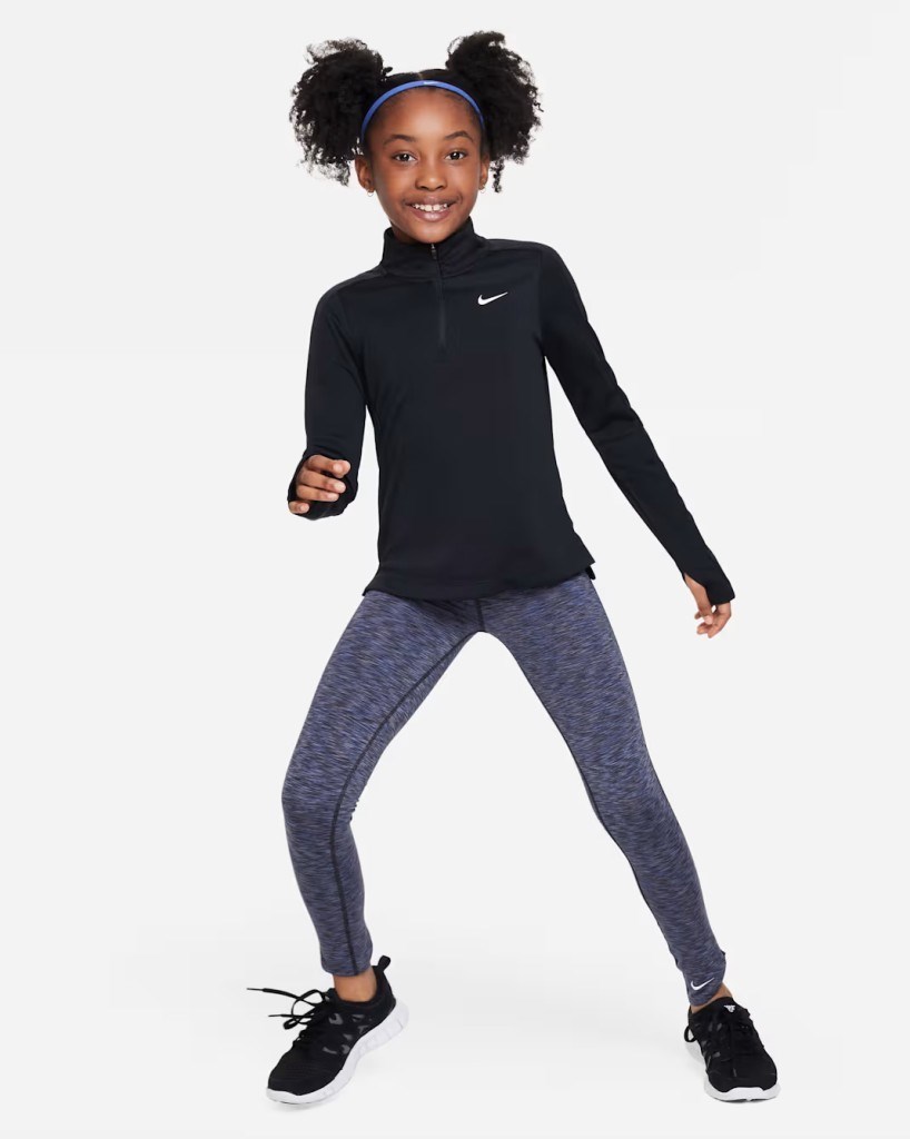 Nike FD2853-010 Dri-FIT Uzun Kollu Çeyrek Fermuarlı Kız Çocuk Üstü - Siyah