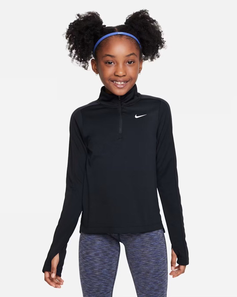 Nike FD2853-010 Dri-FIT Uzun Kollu Çeyrek Fermuarlı Kız Çocuk Üstü - Siyah