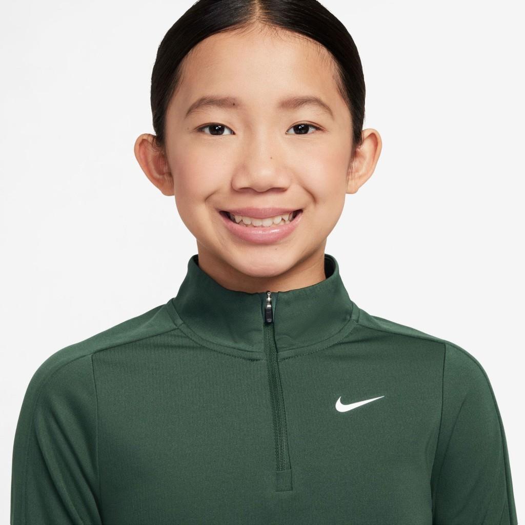 Nike FD2853-323 Dri-FIT Uzun Kollu Çeyrek Fermuarlı Kız Çocuk Üstü - Yeşil