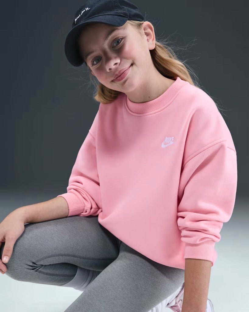 Nike FD2923-690 Sportswear Club Fleece Büyük Çocuk Bol Kesimli Sweatshirt - Pembe