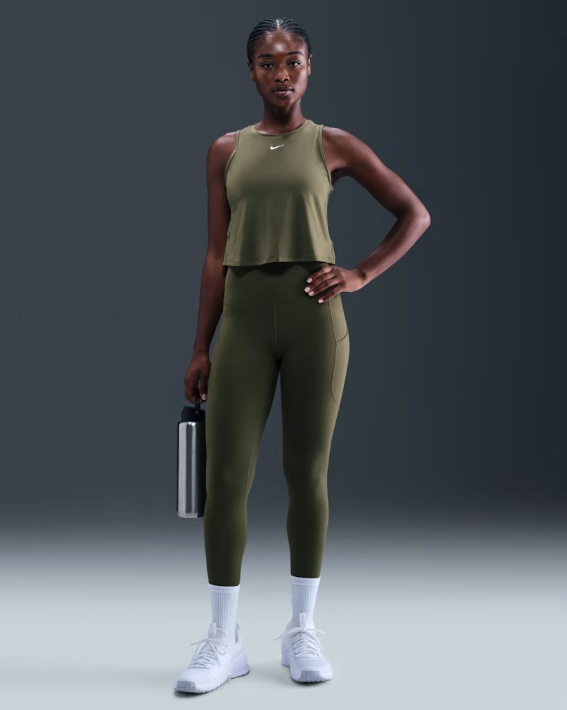 Nike FN3241-222 One Kadın Yüksek Belli 7/8 Tayt (Cepli) - Yeşil