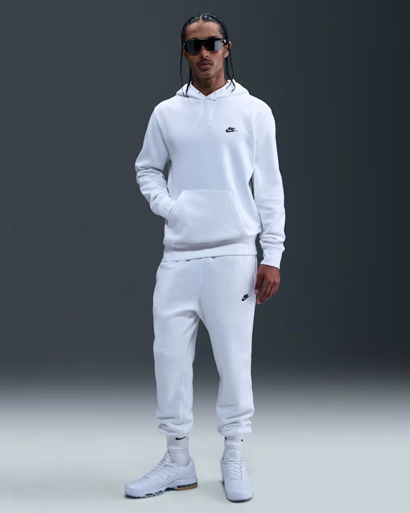Nike FN3859-100 Club Fleece Erkek Kapüşonlu Sweatshirt - Beyaz