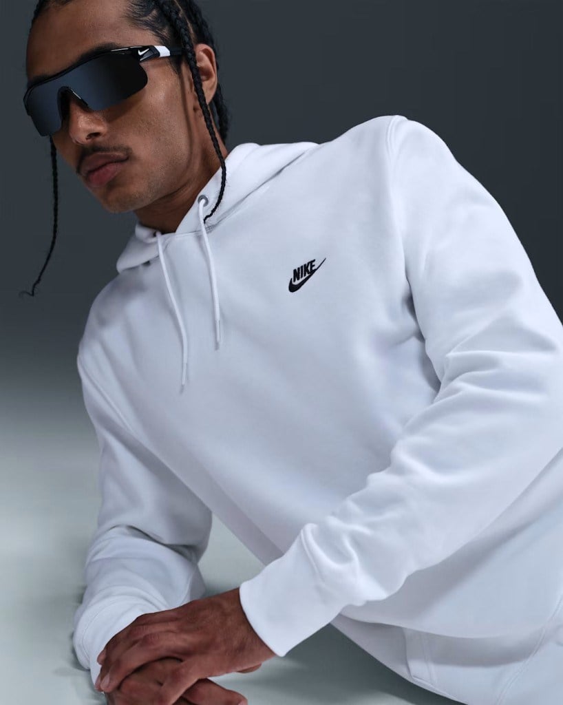 Nike FN3859-100 Club Fleece Erkek Kapüşonlu Sweatshirt - Beyaz