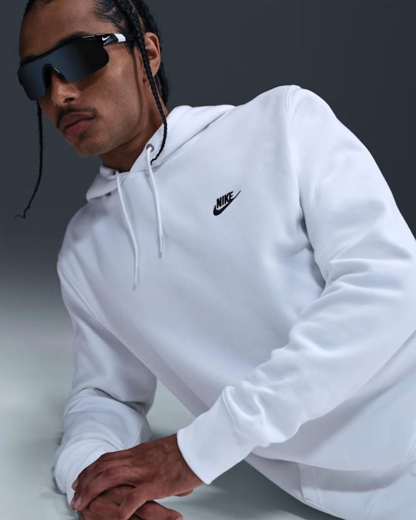 Nike FN3859-100 Club Fleece Erkek Kapüşonlu Sweatshirt - Beyaz