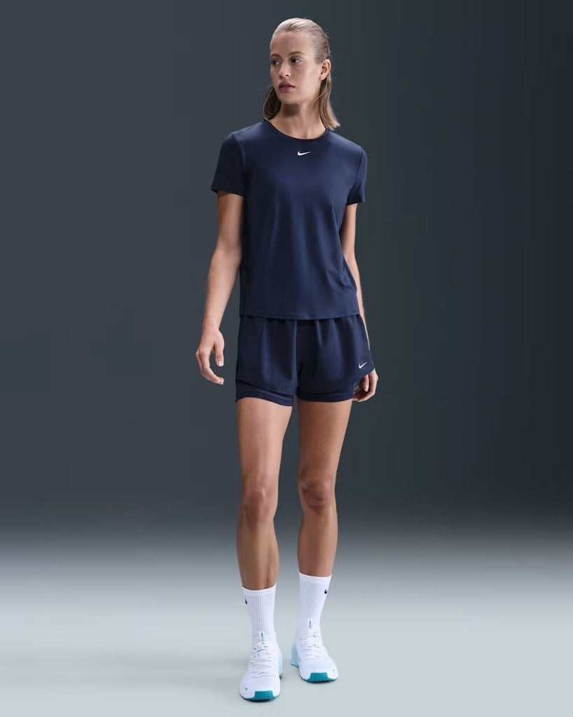 Nike One Dri-FIT DX6016-410 Yüksek Belli 8 cm Taytlı Şort - Lacivert