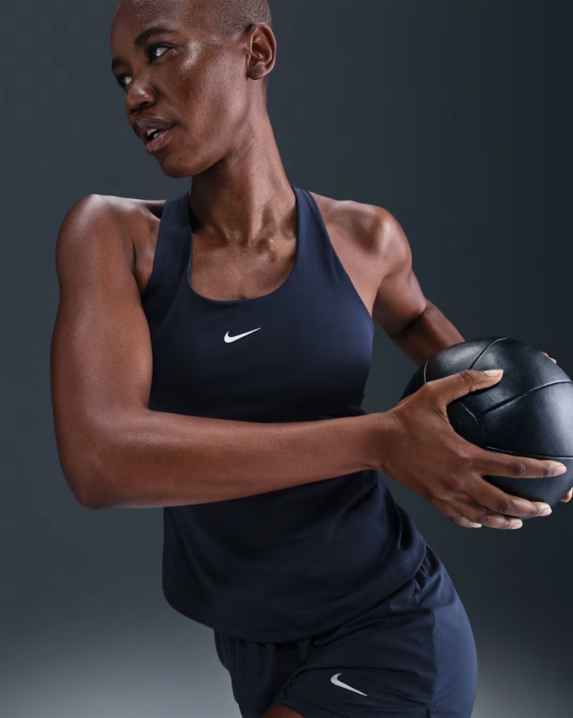 Nike Swoosh DV9897-411 Kadın Orta Destekli Sütyenli Spor Atlet - Lacivert
