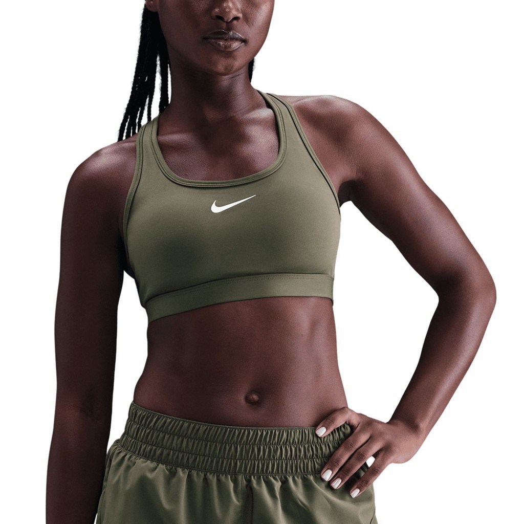 Nike Swoosh DX6821-222 Orta Destekli Pedli Kadın Spor Sütyeni - Medium Olive