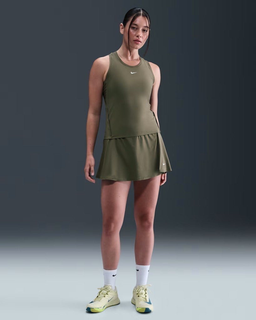 Nike Victory FD5577-223 Dri-FIT Kısa Fırfırlı Kadın Tenis Eteği - Zeytin Yeşili