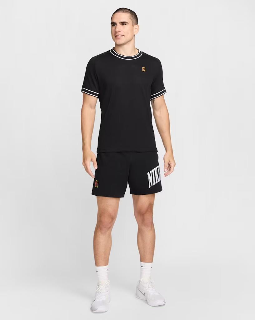 NikeCourt FN0318-010 Heritage Erkek Kısa Kollu Tenis Üstü - Siyah
