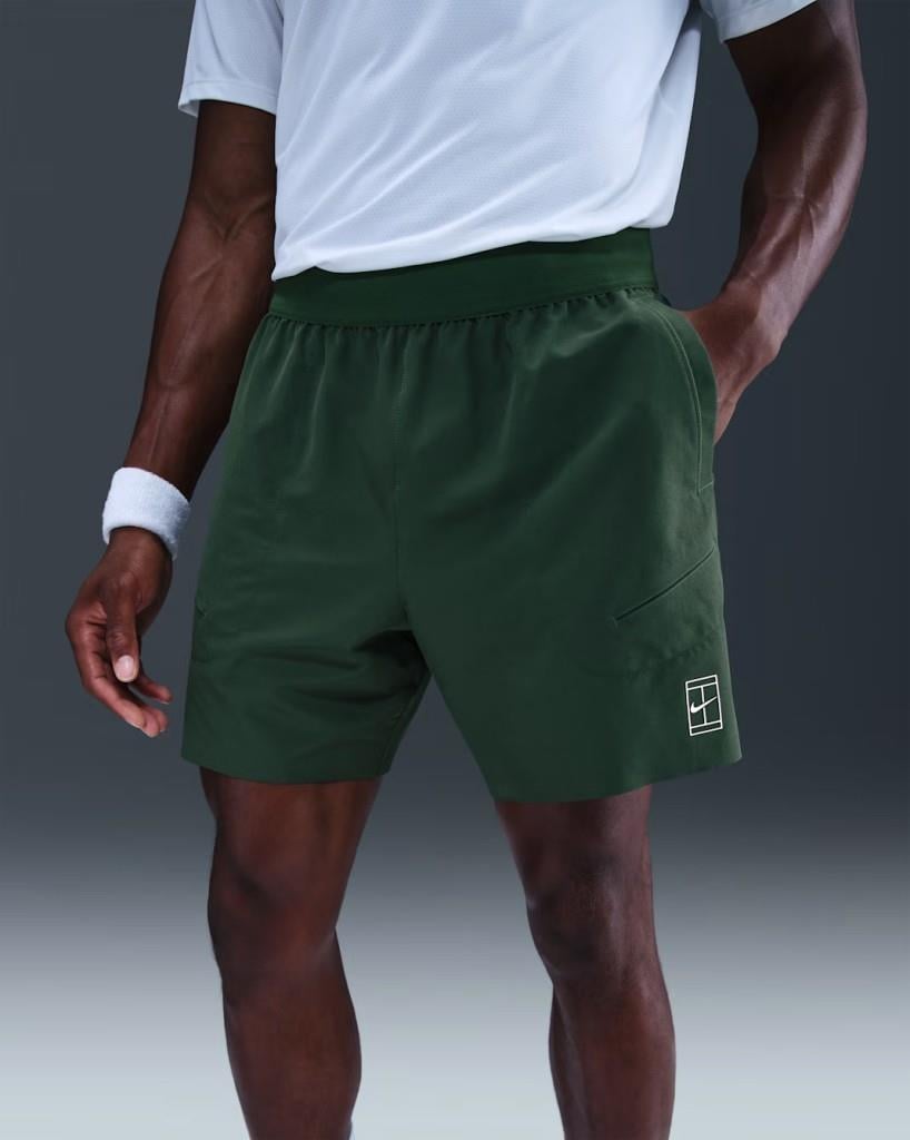 NikeCourt FZ6913-323 Advantage Dri-FIT 15 cm Erkek Tenis Şortu - Yeşil
