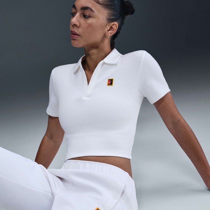 NikeCourt HJ8992-100 Heritage Kısa Kollu Crop Tenis Polosu - Beyaz