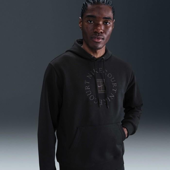 NikeCourt HM6759-010 Heritage Dri-FIT French Terry Erkek Tenis Kapüşonlu Sweatshirt - Siyah