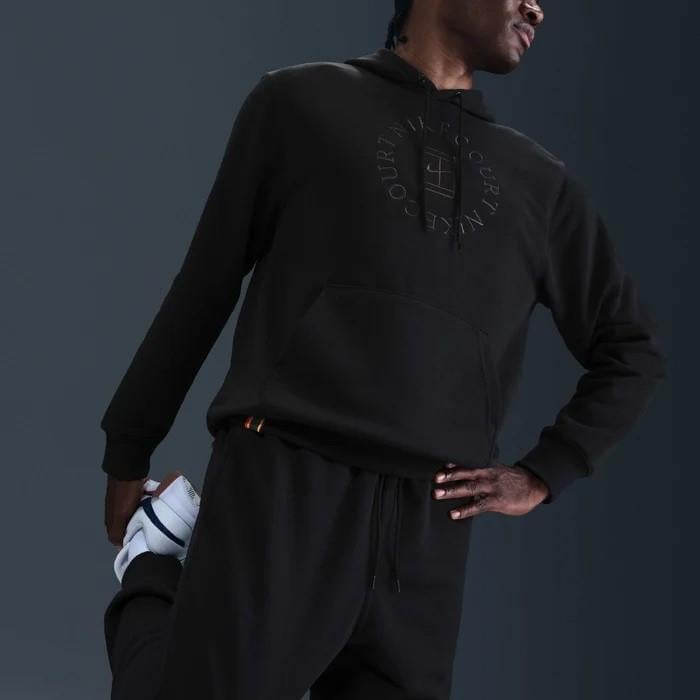 NikeCourt HM6759-010 Heritage Dri-FIT French Terry Erkek Tenis Kapüşonlu Sweatshirt - Siyah