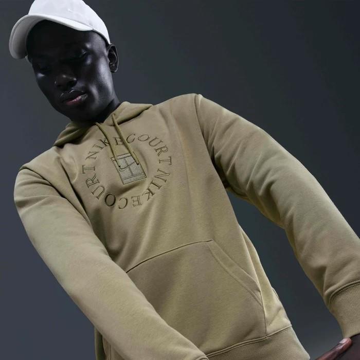 NikeCourt HM6759-276 Heritage Dri-FIT French Terry Erkek Tenis Kapüşonlu Sweatshirt - Zeytin Yeşili