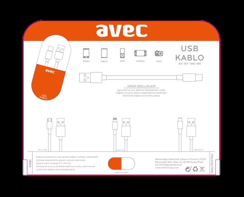AVEC AV-187 Micro USB Kablo
