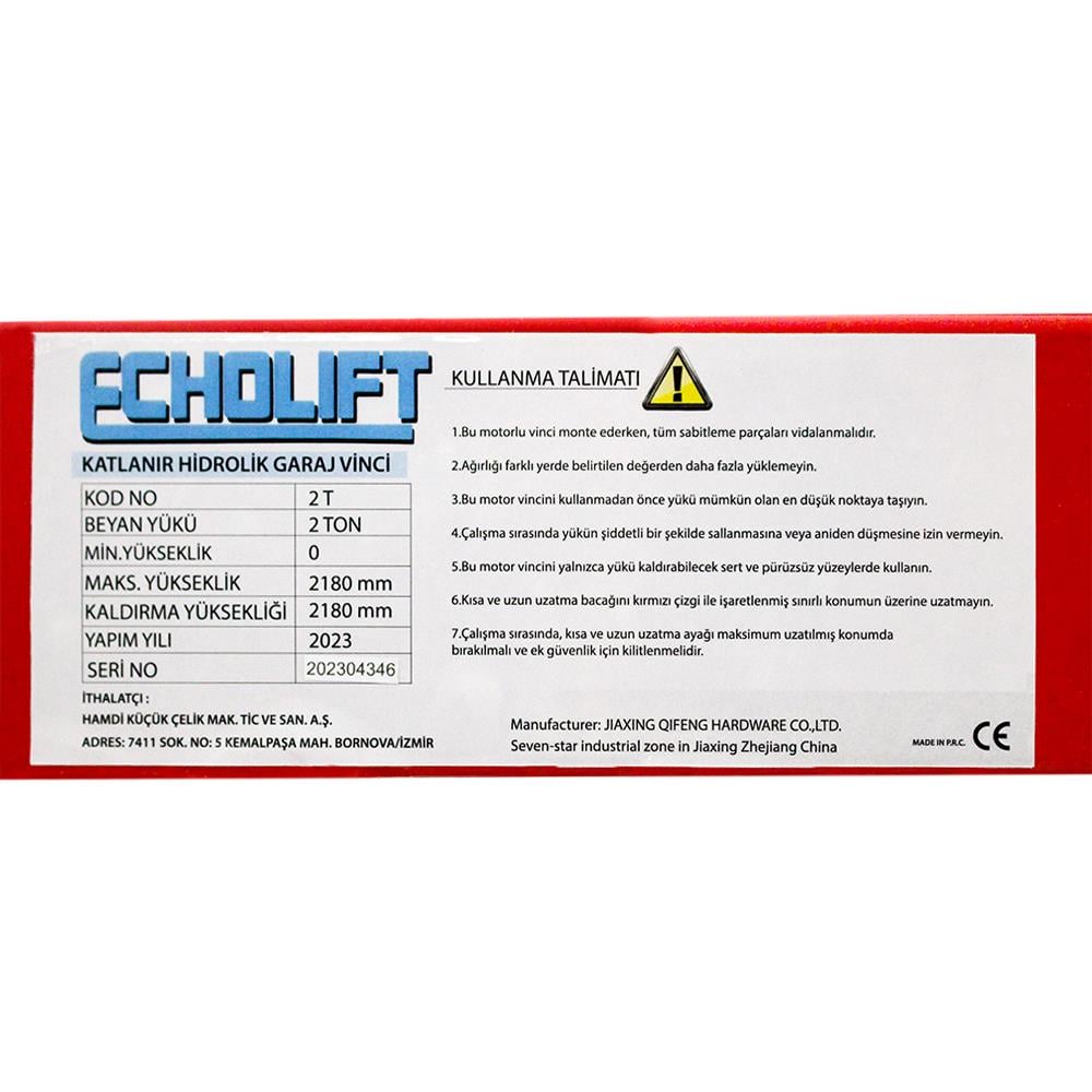 Echolift 2 Ton Katlanır Hidrolik Garaj Vinci, 3 Ayaklı Ceraskal