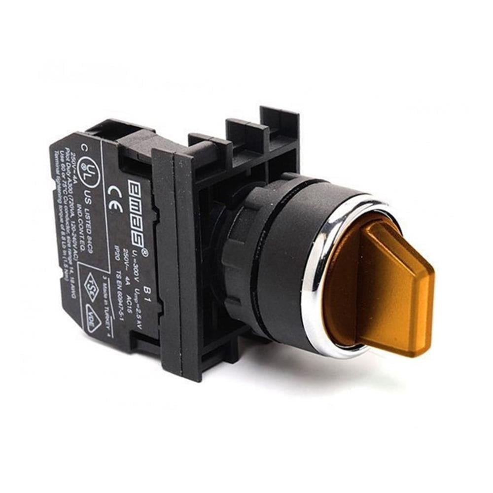 Emas B101SL30S B Serisi Plastik 2NO (II-0-I) 60° Seçici Kalıcı Işıklı Sarı 22 mm Buton