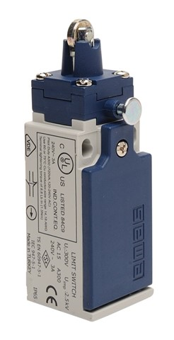 Emas L5K23MUM332R L5 Plastik Gövde 11 mm Metal Makaralı Pim Resetli Yavaş Hareketli 1NO+1NC Sınır Şalter