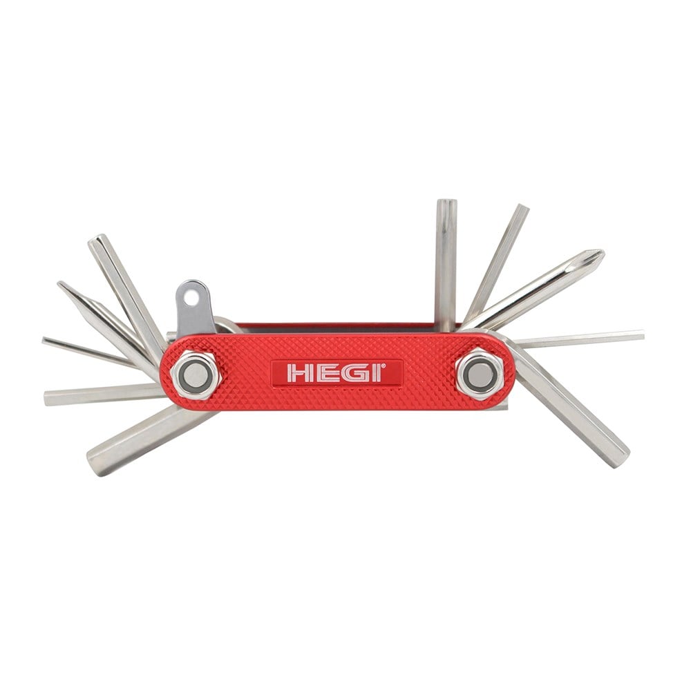 Hegi 10 Fonksiyonlu Paslanmaz Çelik Bisiklet Tamir Aleti - Kırmızı