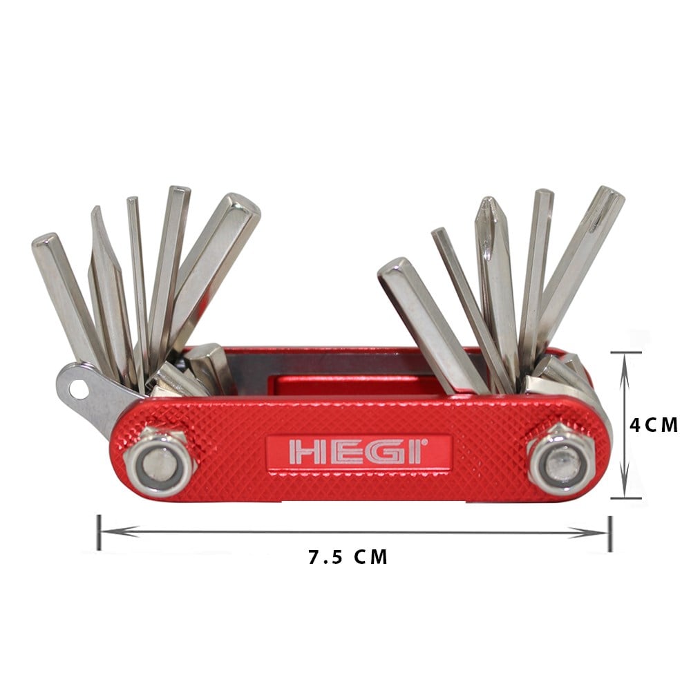 Hegi 10 Fonksiyonlu Paslanmaz Çelik Bisiklet Tamir Aleti - Kırmızı