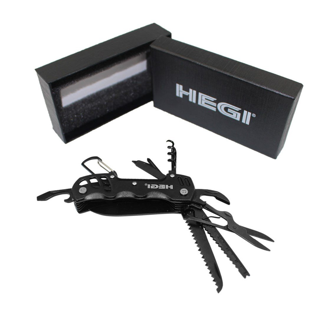 Hegi 12 Fonksiyonlu Krom(Paslanmaz) İsviçre Çakısı - AISI316 - Siyah