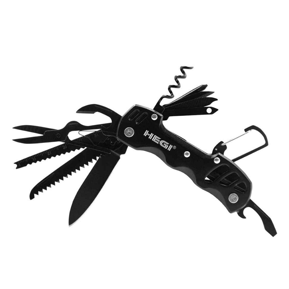 Hegi 12 Fonksiyonlu Krom(Paslanmaz) İsviçre Çakısı - AISI316 - Siyah