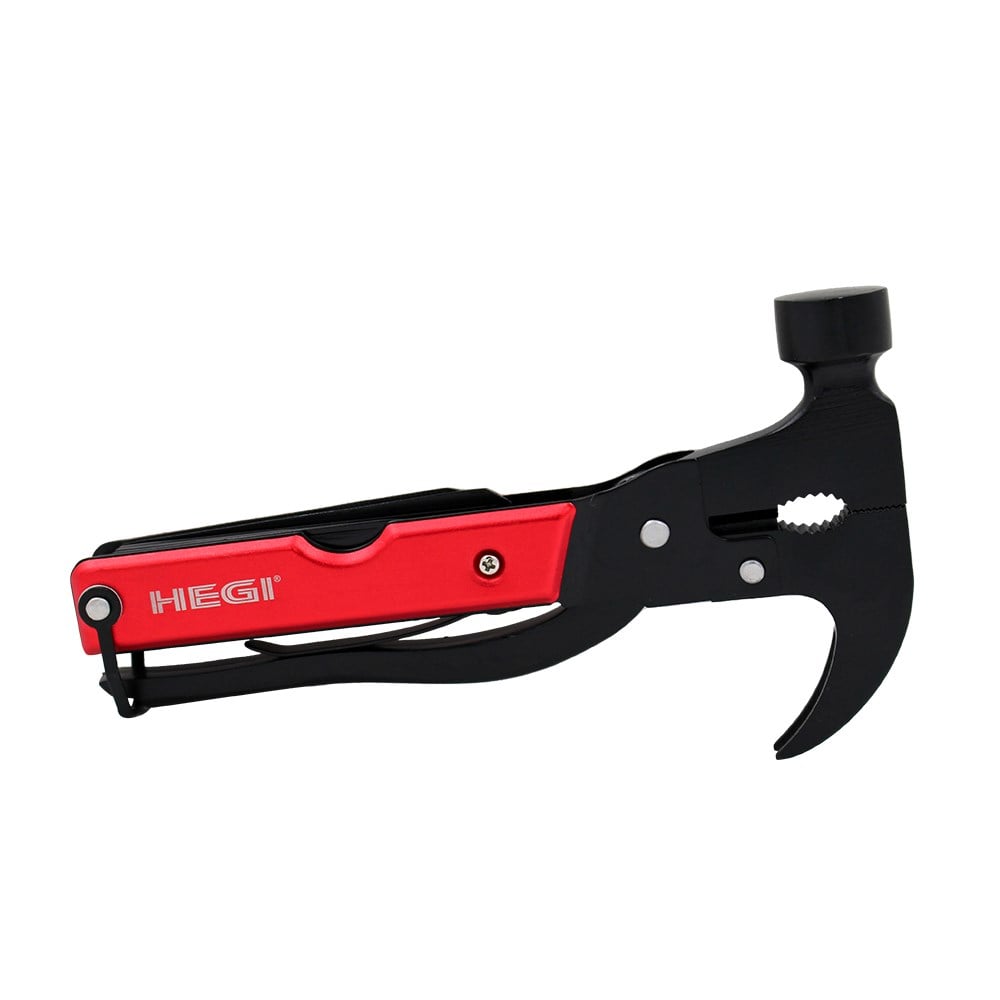 Hegi 18 Fonksiyonlu Paslanmaz Çelik Çekiç ve Keser - Kırmızı