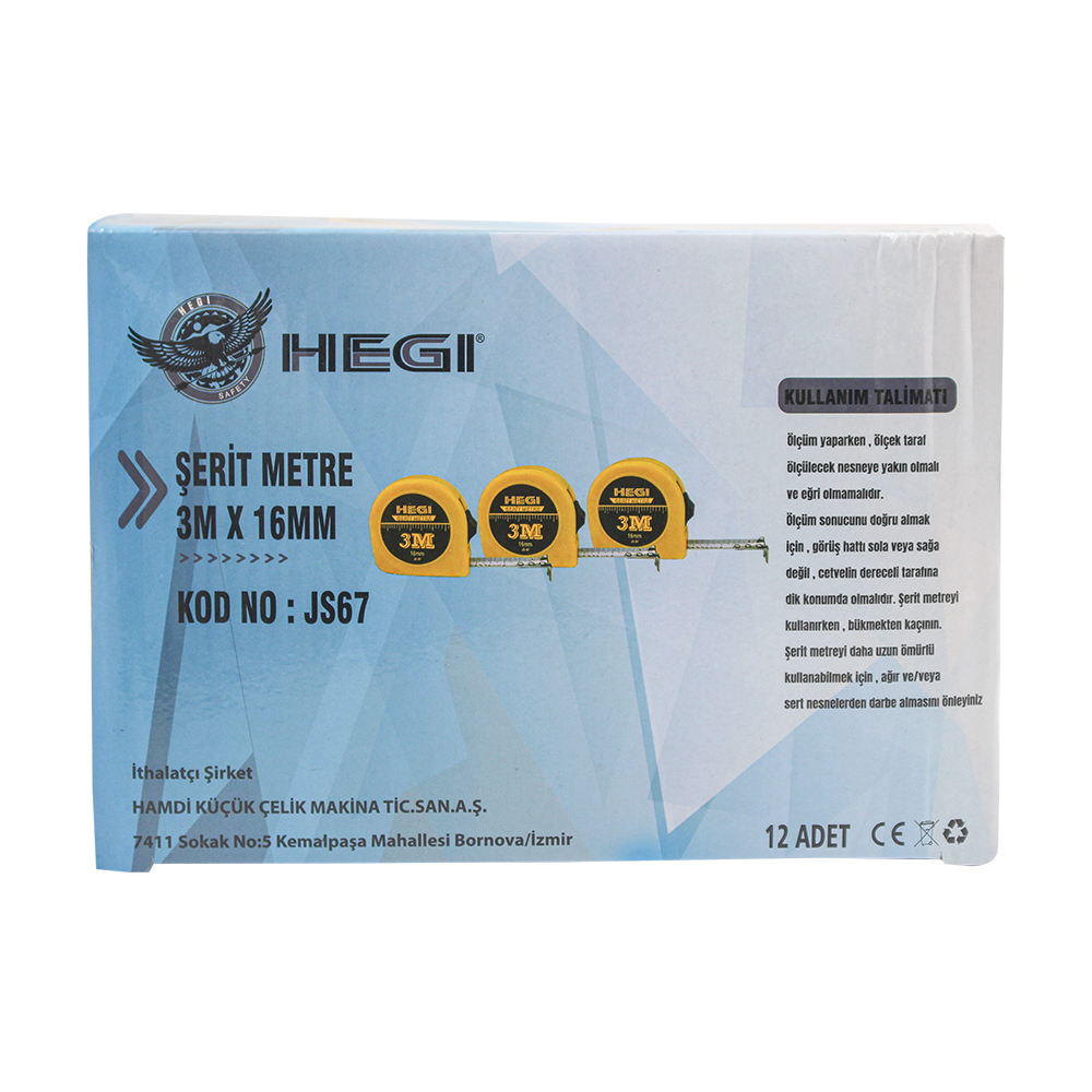 HEGİ Şerit Metre 3mtx16mm js-67
