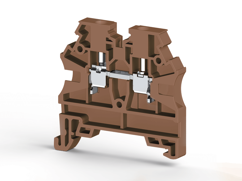 Klemsan 304208 AVK 2,5 RD 2,5 mm2, Vida bağlantılı, Tek katlı geçiş klemensi, Yalıtım Malzemesi PA, Kahverengi