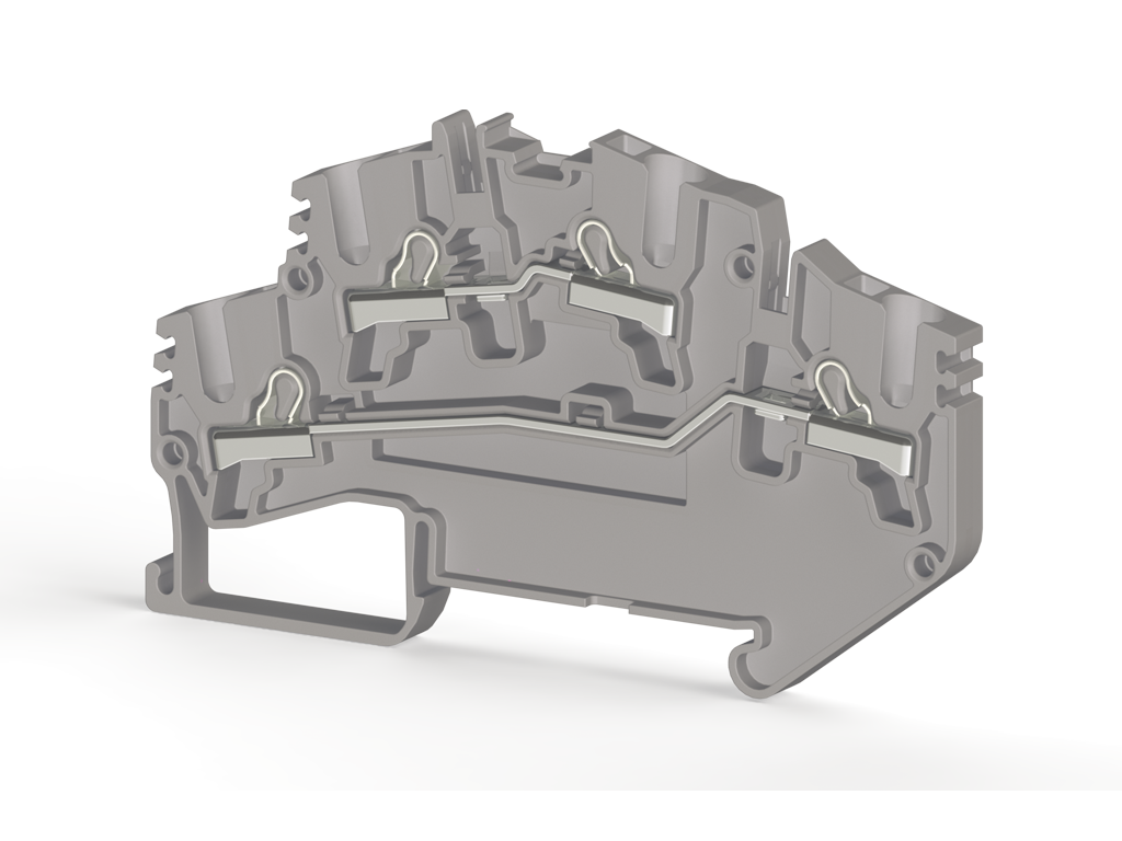 Klemsan 307699 PYK 2,5 - M2F  2,5mm2, Yay bağlantılı, 2 katlı 1 giriş 1 çıkış klemens, Yalıtım malzemesi PA, Gri