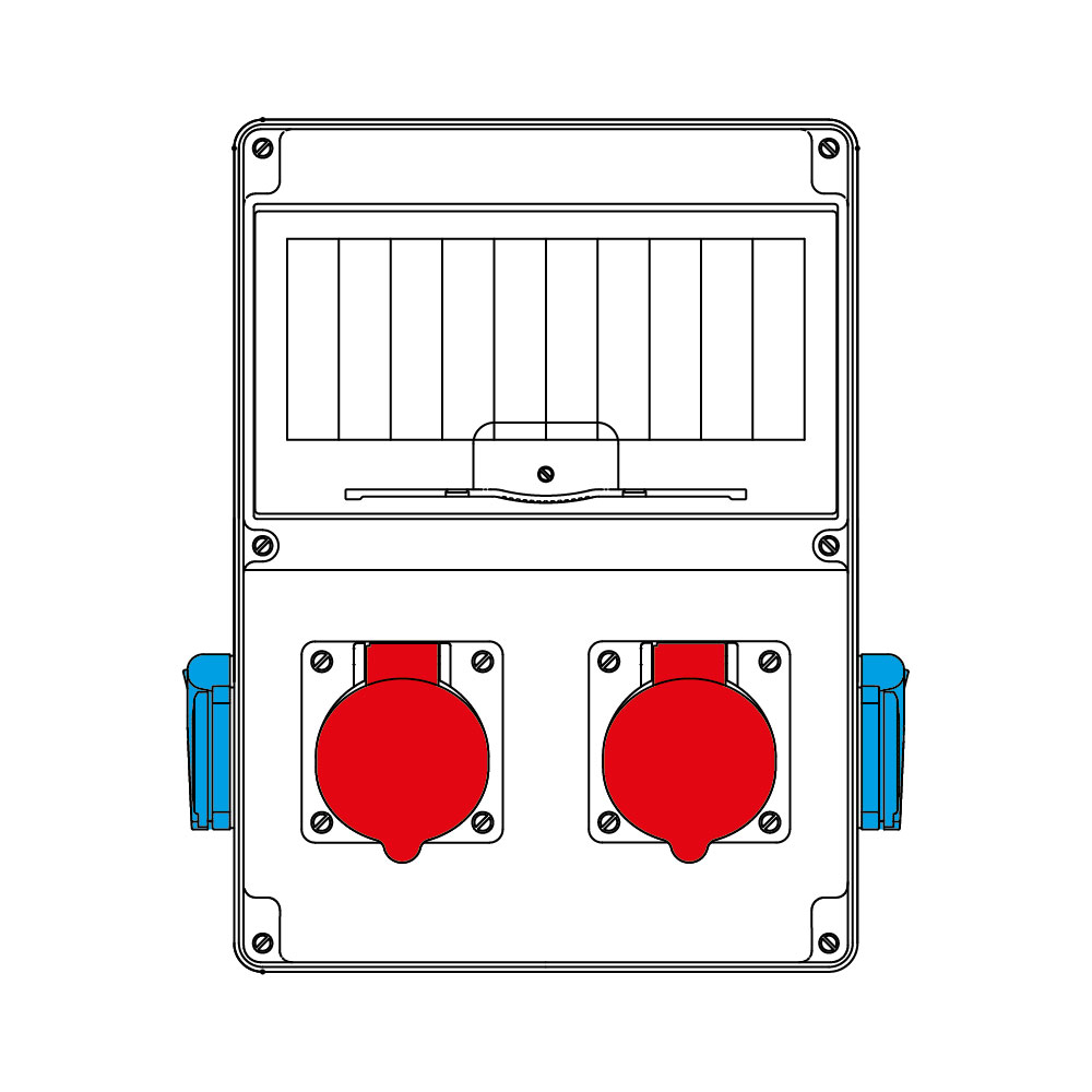 Mete 210x290 Ekonomik Kombinasyon Ön 2 adet 3x25A. IP44 Makine Prizi Düz Yan 2 adet 1x16A. IP44 Pano Prizi