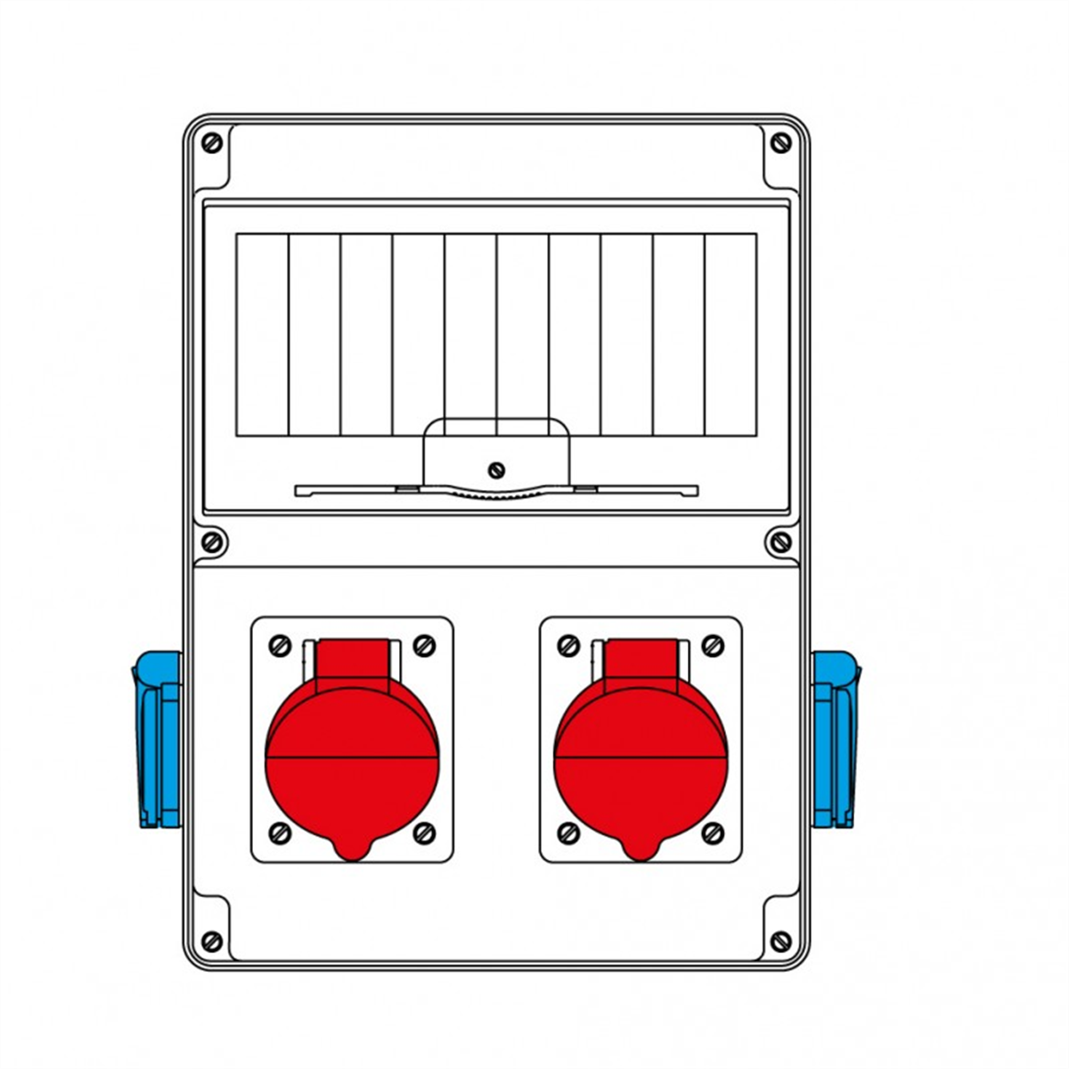 Mete 210x290x114 Kombinasyon Önde 2 x 5x16A. Ip44 Makine Prizi Eğik  Yanda 2 x 1X16A. Ip 44 Pano Prizi
