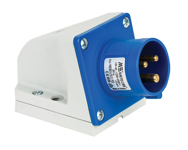 Mete 3X16A. IP44 Duvar Fişi Eğik Gövdeli 2P+PE