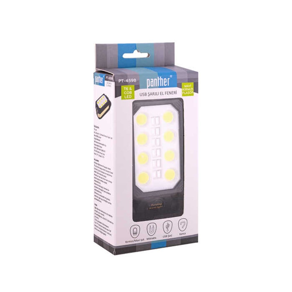 PANTHER PT-4598 T6+COB LED FLAŞÖRLÜ USB ŞARJLI FENER