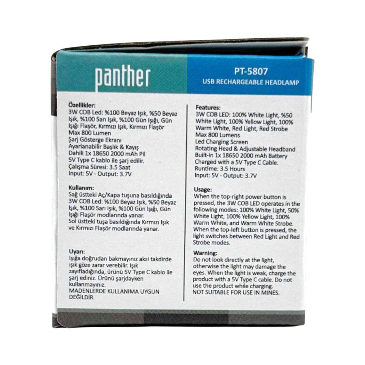 PANTHER PT-5807 USB ŞARJLI KAFA LAMBASI