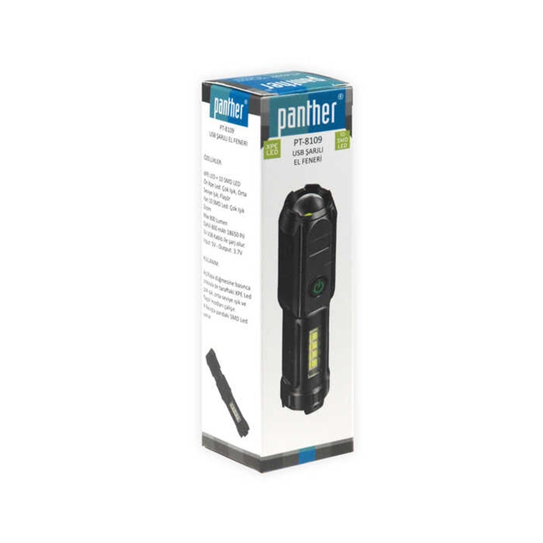 PANTHER PT-8109 XPE LED USB ŞARJLI EL FENERİ
