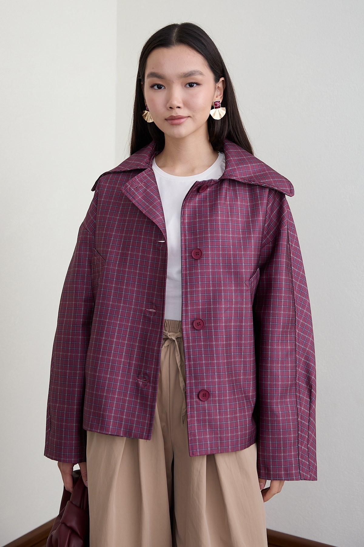 Ekose Bomber Ceket - BORDO