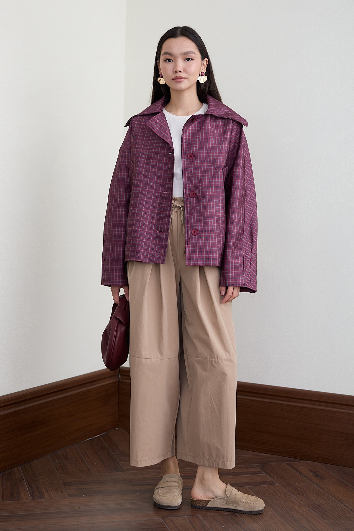 Ekose Bomber Ceket - BORDO