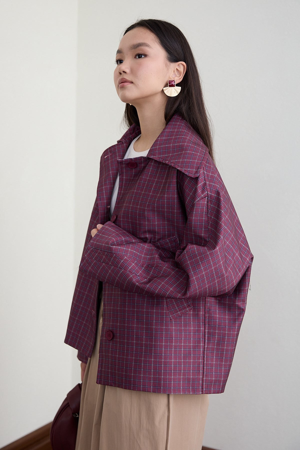 Ekose Bomber Ceket - BORDO