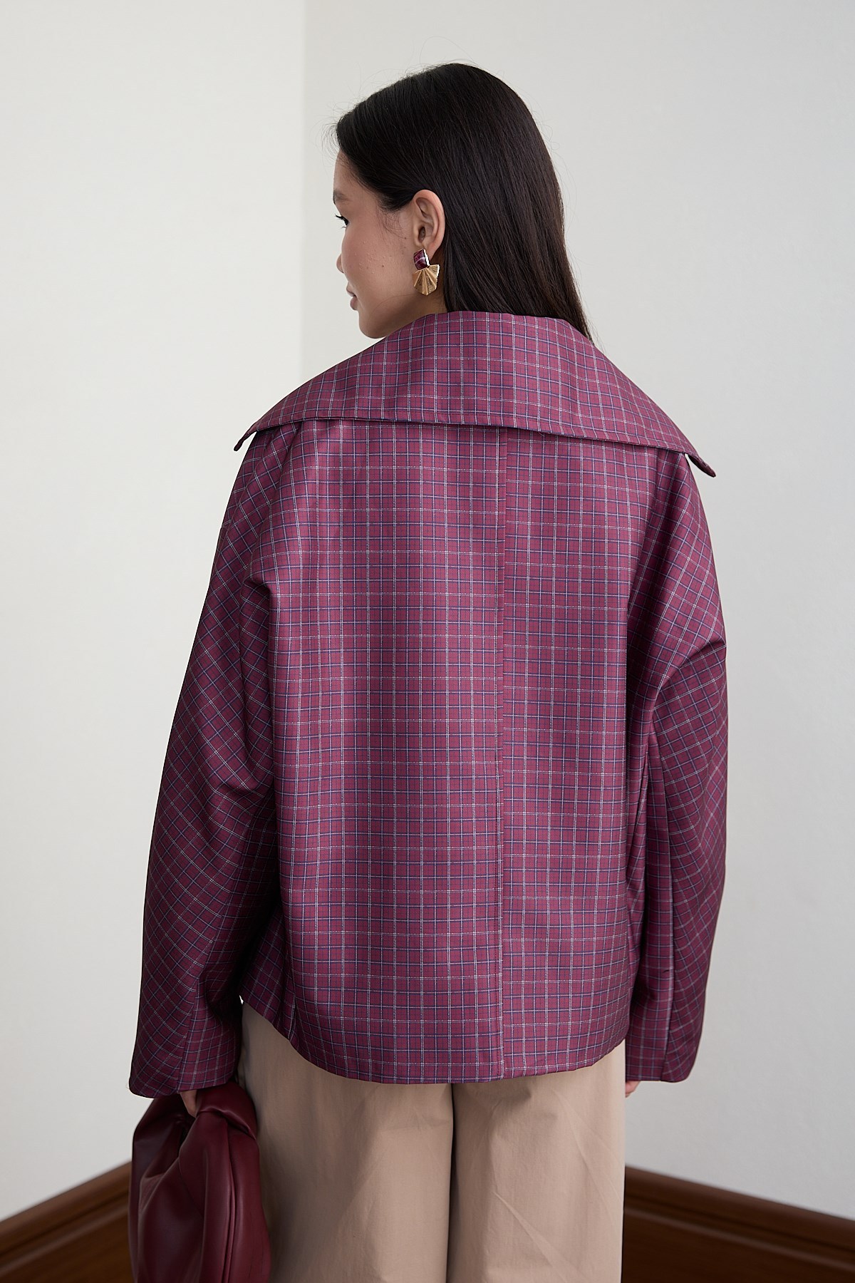 Ekose Bomber Ceket - BORDO