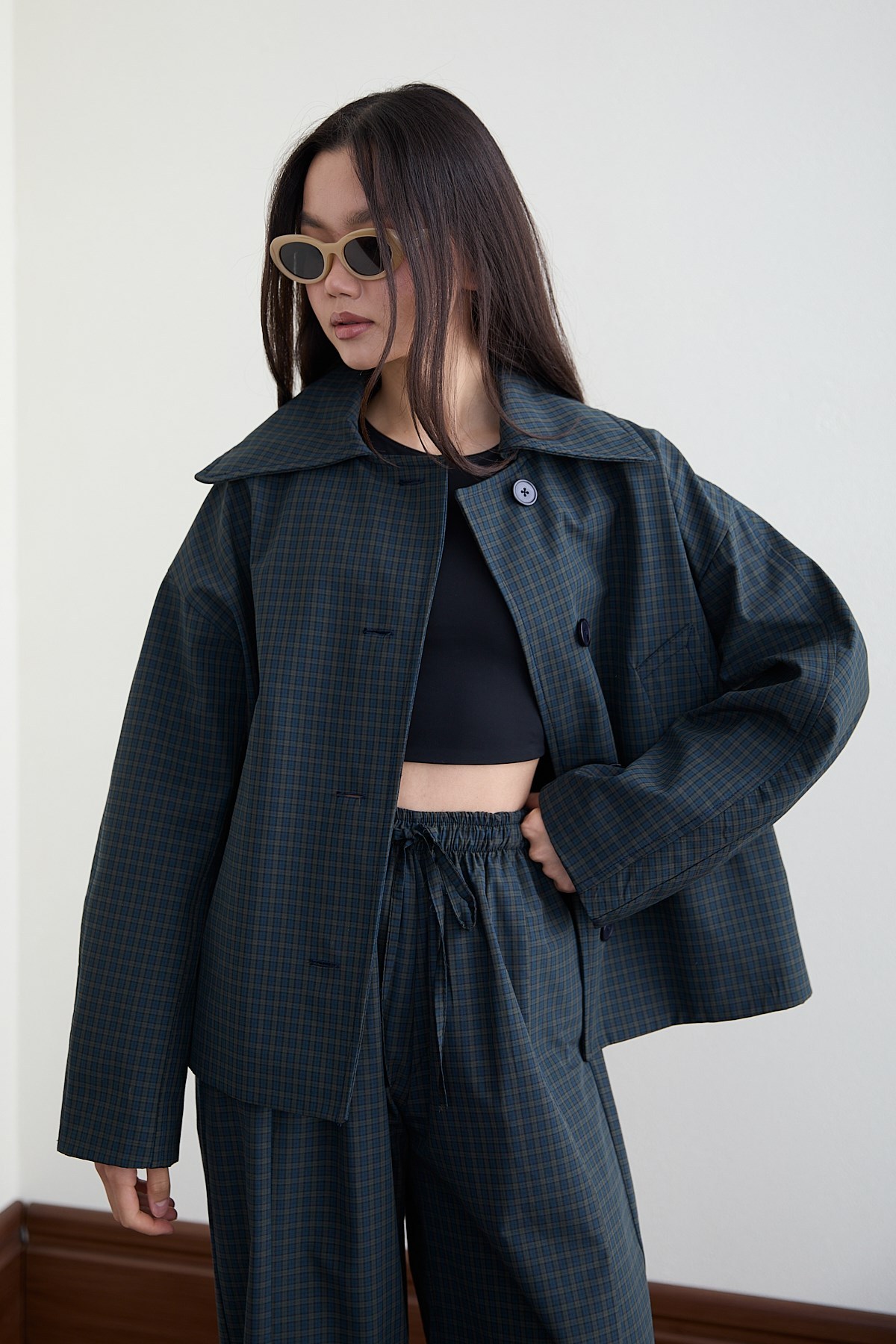 Ekose Bomber Ceket - LACİVERT