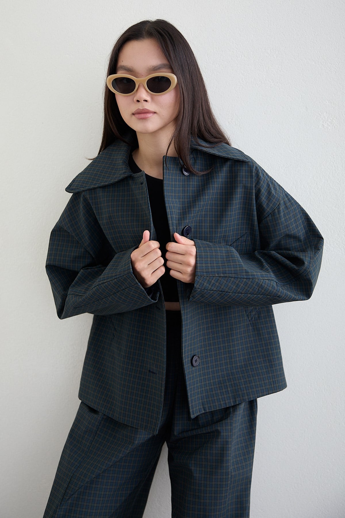 Ekose Bomber Ceket - LACİVERT