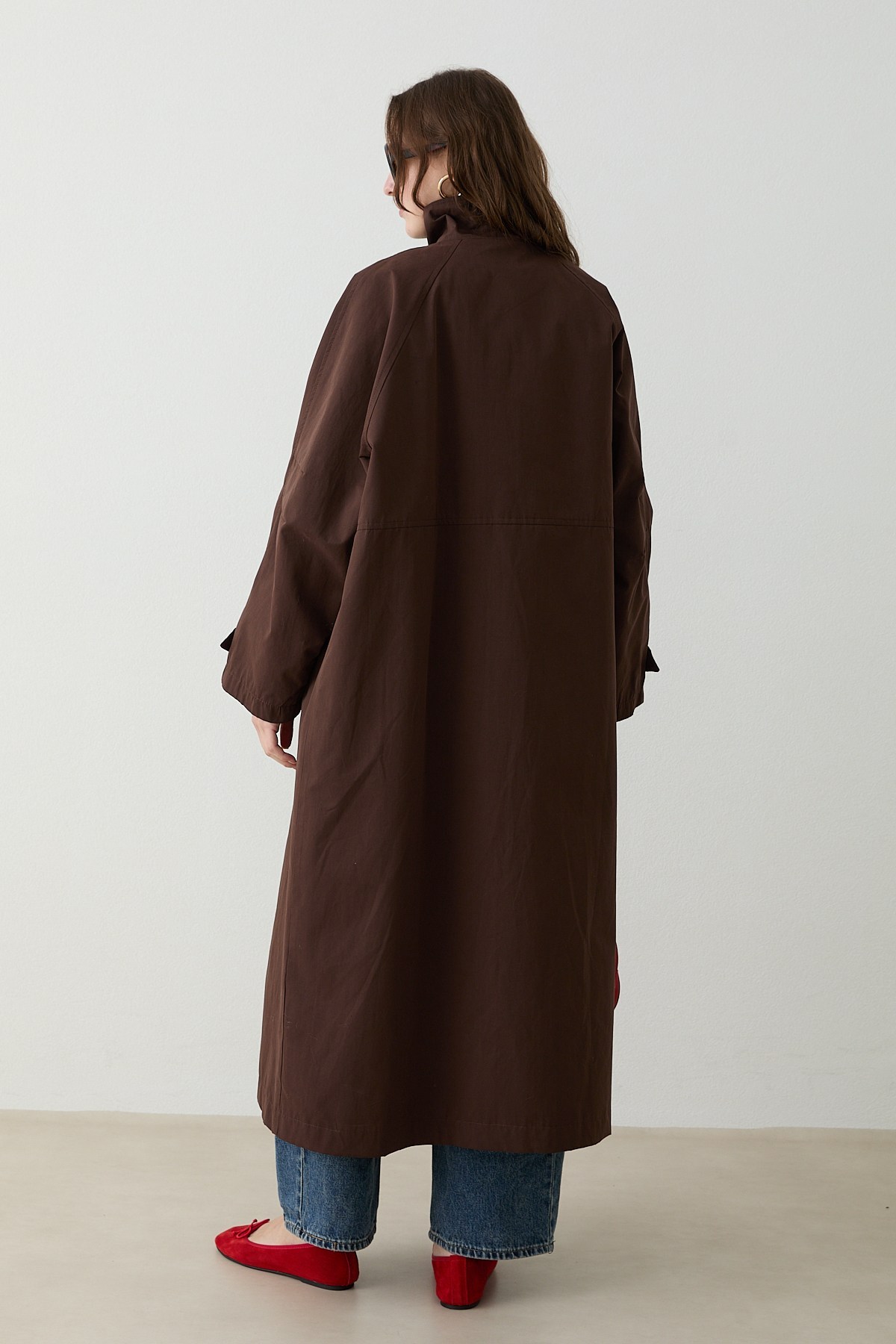Kuşaklı Oversize Trençkot - Kahve
