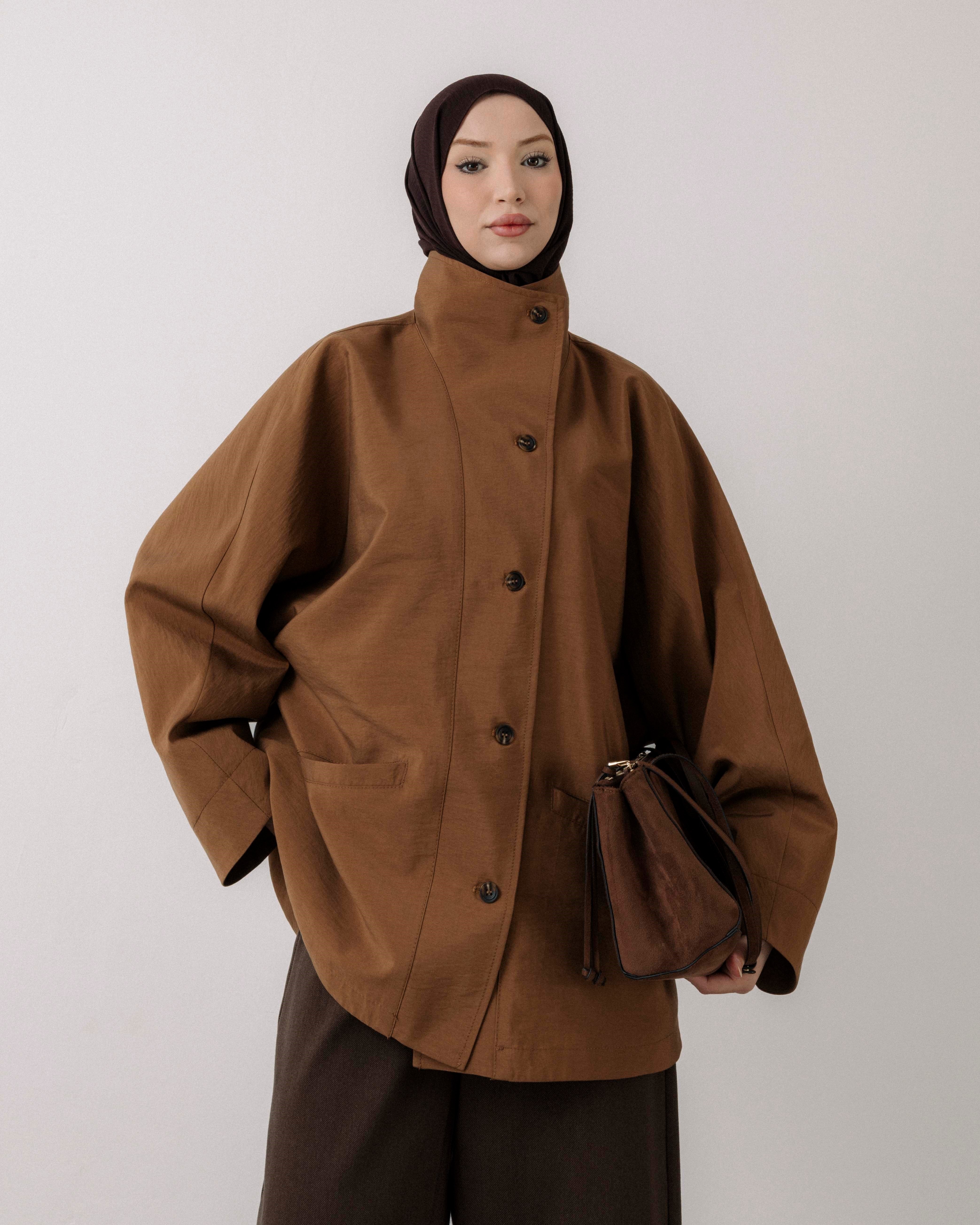 Yaka Detaylı Camel Ceket