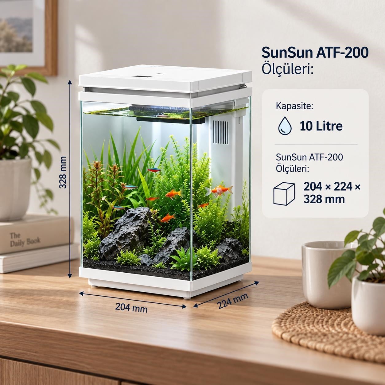 ATF-200 10 Litre LED Cam Akvaryum BEYAZ