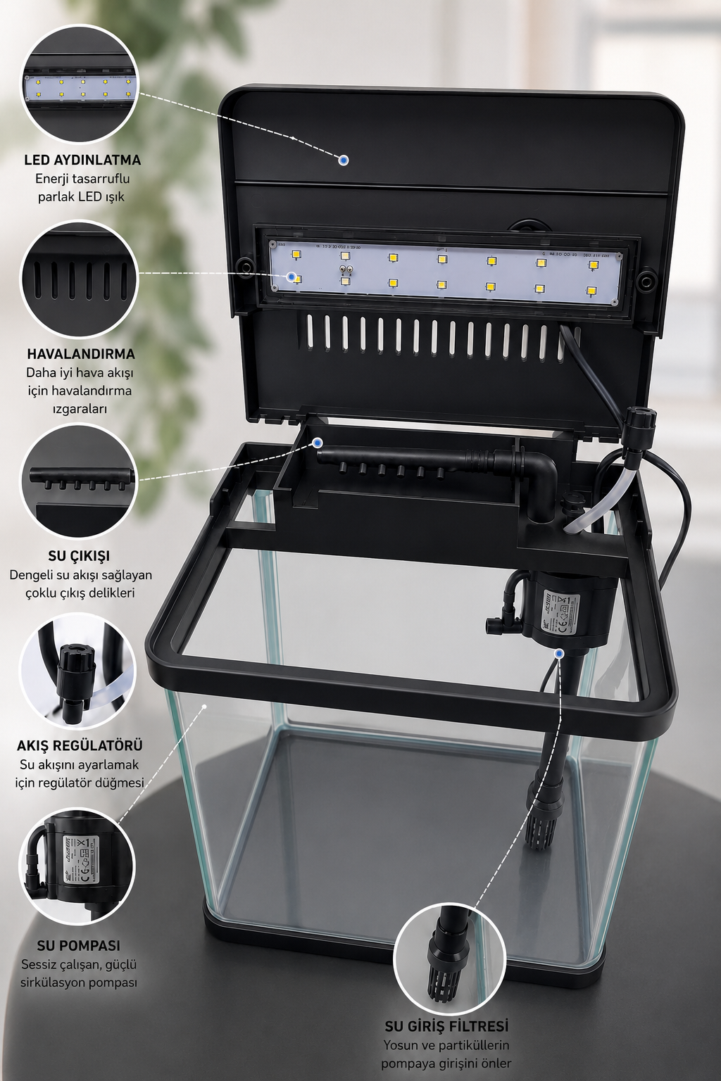 JR-230 Cam Akvaryum 7 Litre SİYAH