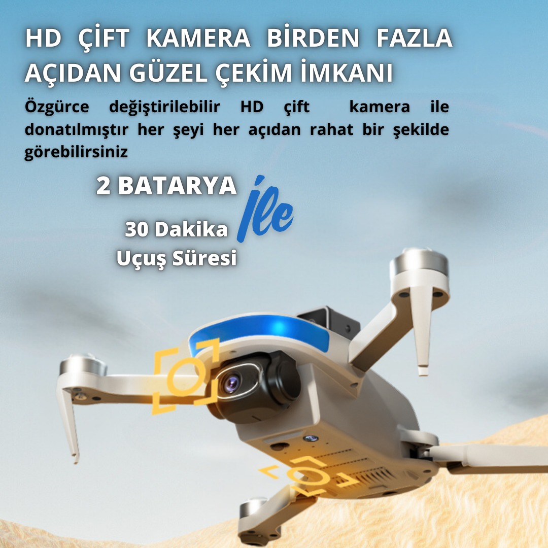 Piha B6 MiniDrone 2Batarya ile 30Dakika Uçuş Beni Takip Et Gps 1080p Hd Çift Kamera 5g Wı-fı Gimbal Kamera Engelden Kaçınma
