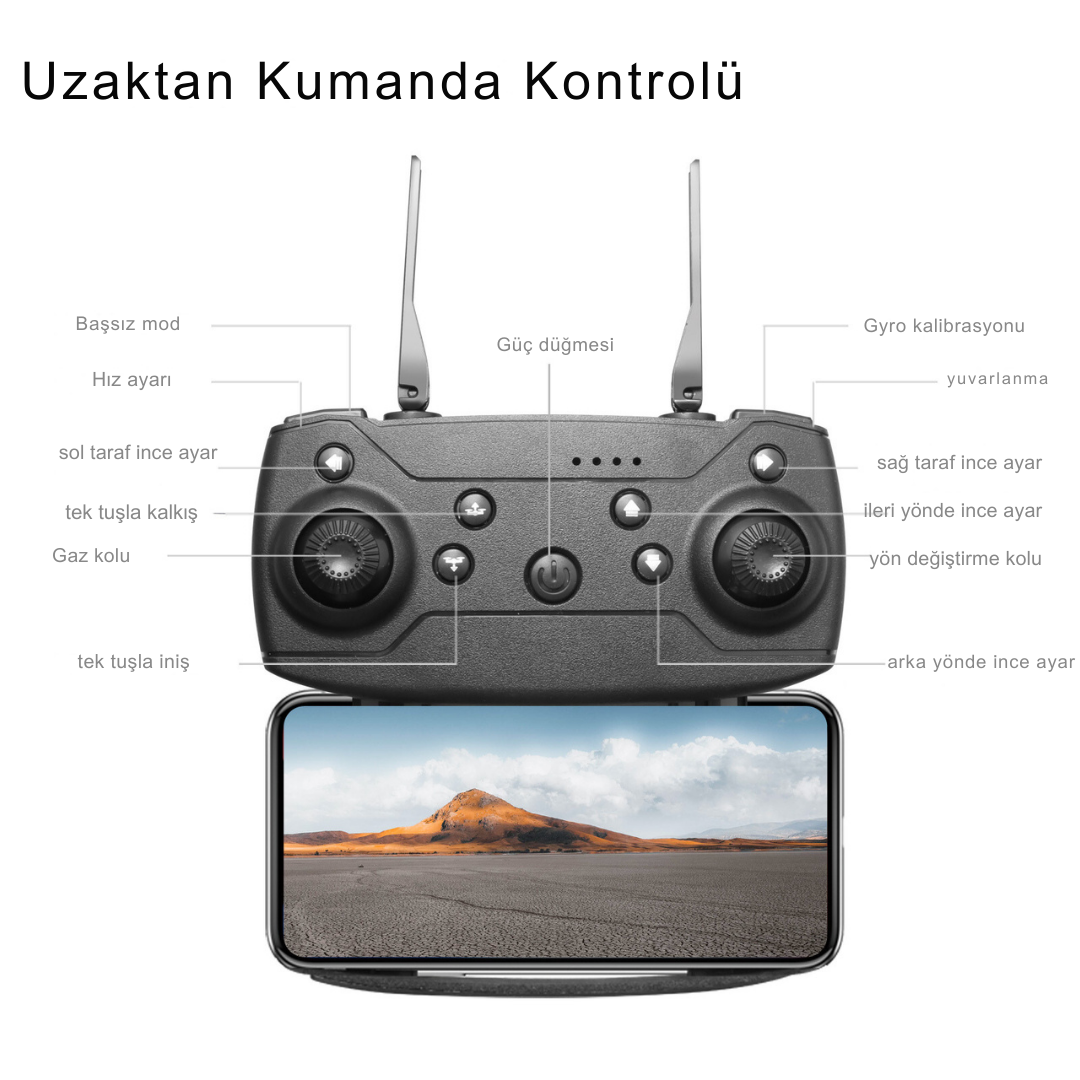 Piha E58 DRONE yeni FIRÇASIZ MOTOR 2BATARYA İLE 30DAKİKA UÇUŞ SÜRESİ Hd 720p Çift Kameralı Taşıma Çantalı